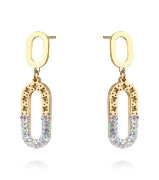 Stud Earrings 'Duolife' with Crystals, Gold Plated with 14k Gold