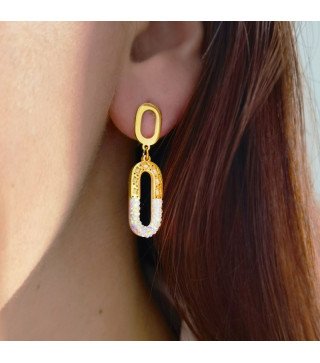 Stud Earrings 'Duolife' with Crystals, Gold Plated with 14k Gold