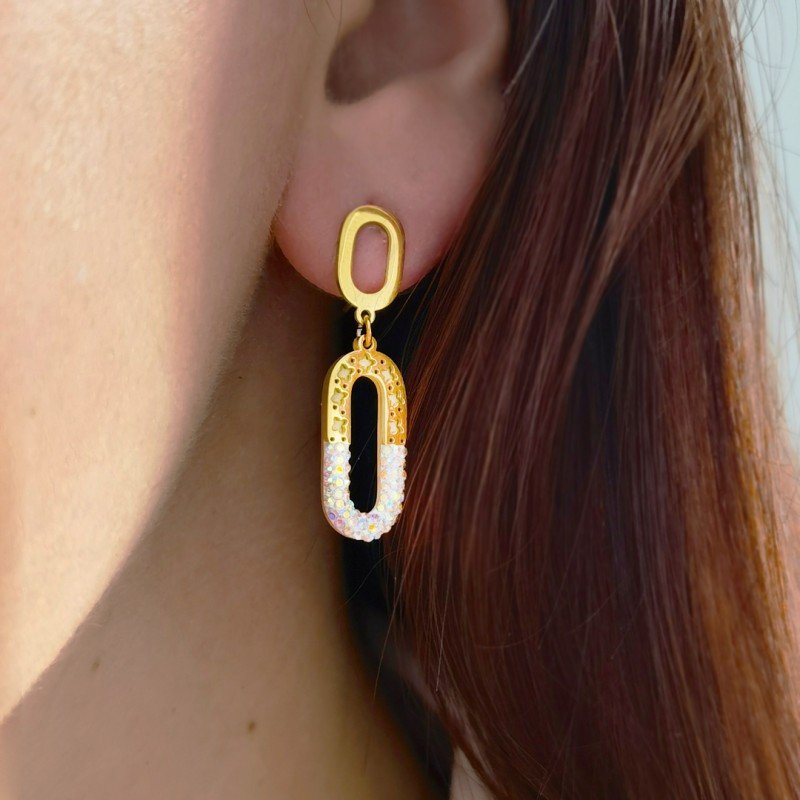 Ohrstecker 'Duolife' mit Kristallen, Vergoldet mit 14k Gold