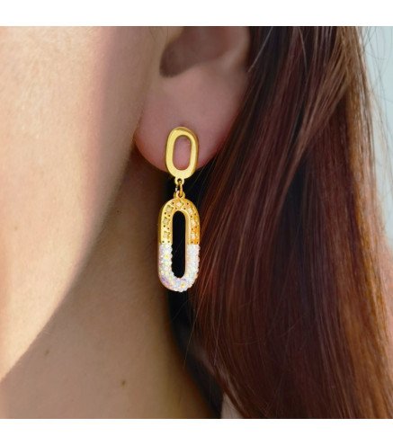 Stud Earrings 'Duolife' with Crystals, Gold Plated with 14k Gold