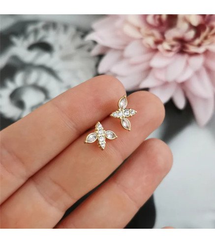 Boucles d'oreilles 'White Bee' avec Cristal Blanc, Plaqué Or 14k