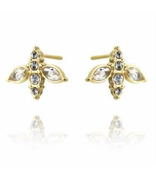 Earrings 'White Bee' with White Crystal, Gold Plated with 14k Gold