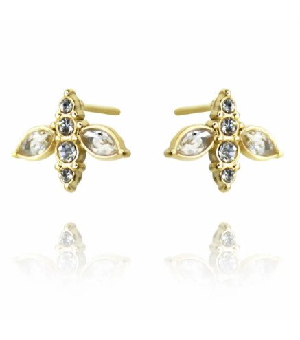 Boucles d'oreilles 'White Bee' avec Cristal Blanc, Plaqué Or 14k