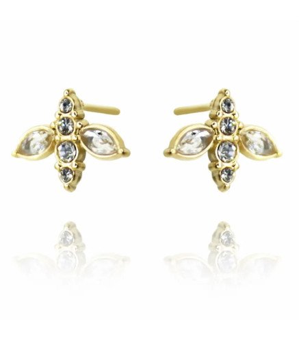 Earrings 'White Bee' with White Crystal, Gold Plated with 14k Gold