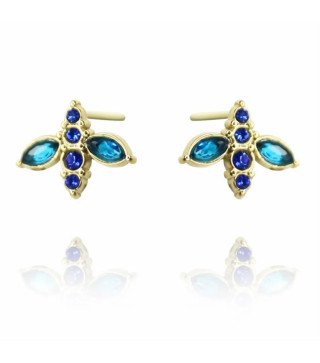 Boucles d'oreilles 'Blue Bee' avec Cristal Bleu, Plaqué Or 14k