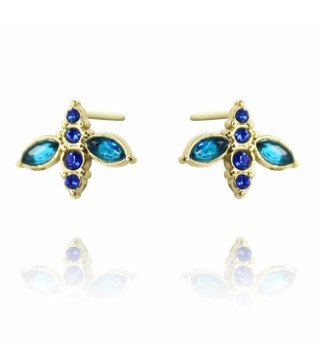 Earrings 'Blue Bee' with Blue Crystal, Gold Plated with 14k Gold