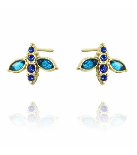 Earrings 'Blue Bee' with Blue Crystal, Gold Plated with 14k Gold