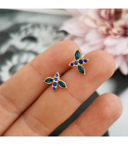 Boucles d'oreilles 'Blue Bee' avec Cristal Bleu, Plaqué Or 14k