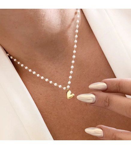 Naszyjnik ze stali szlachetnej HEARTS PEARLS white