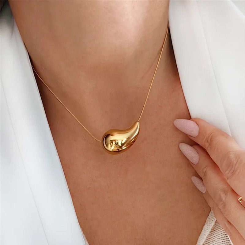 Collier en acier inoxydable doré Goutte élégante