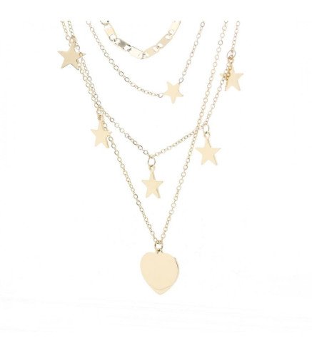 Mit 14 Karat Gold plattierte Edelstahlkette MULTI STARS HEART