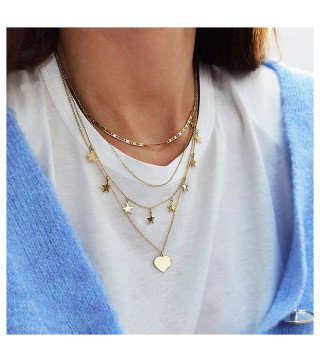 14-karat gold-plated stainless steel necklace MULTI STARS HEART