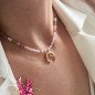 Naszyjnik kryształ złoty stal szlachetna pink happy