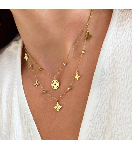 Collier en acier inoxydable doré avec pendentifs doubles