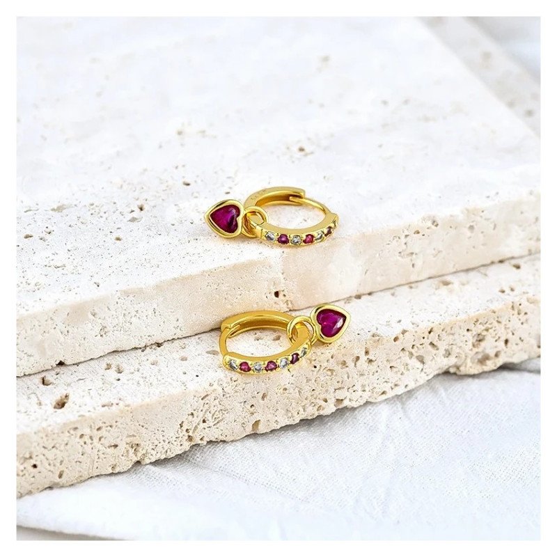 Boucles d'oreilles pendantes en acier inoxydable FUCHSIA HEART Boucles d'oreilles pendantes en acier inoxydable FUCHSIA HEART