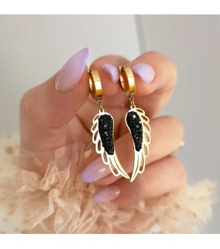 Stainless steel earrings BLACK WING