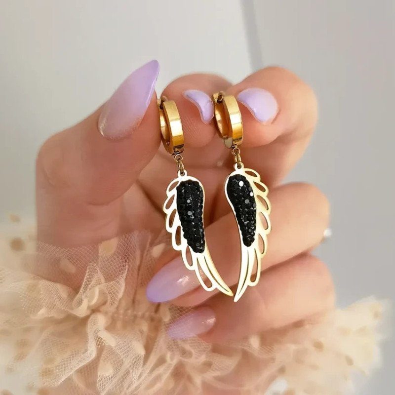 Stainless steel earrings BLACK WING