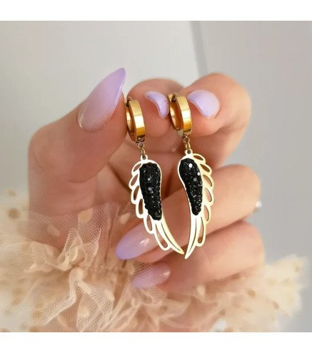 Stainless steel earrings BLACK WING