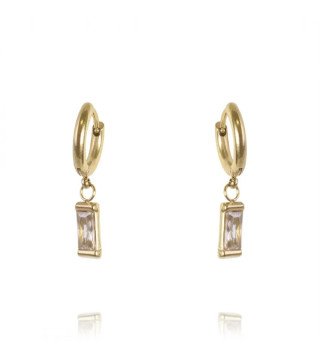 Gold-plated stainless steel earrings rectangular WHITE EYE