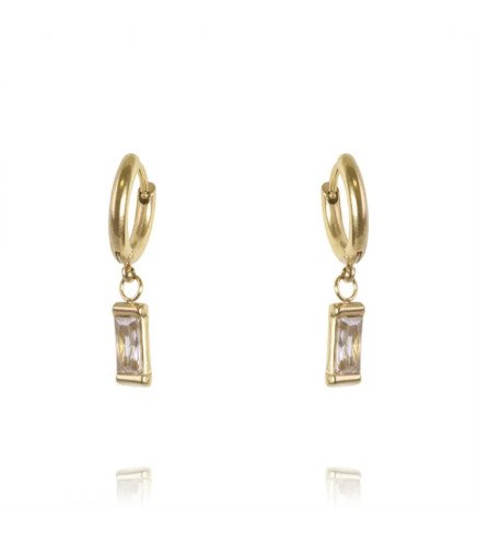 Gold-plated stainless steel earrings rectangular WHITE EYE