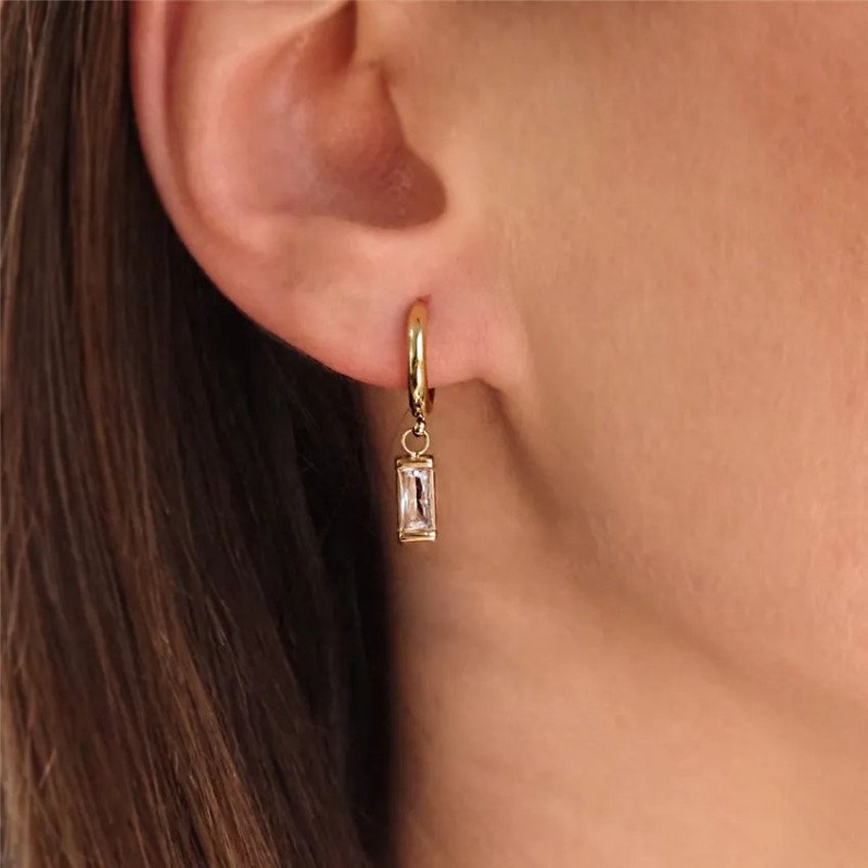 Gold-plated stainless steel earrings rectangular WHITE EYE Gold-plated stainless steel earrings rectangular WHITE EYE