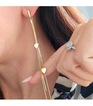 Stainless steel earrings HANGING GOLD HEARTS