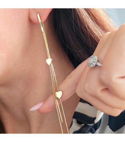 Stainless steel earrings HANGING GOLD HEARTS
