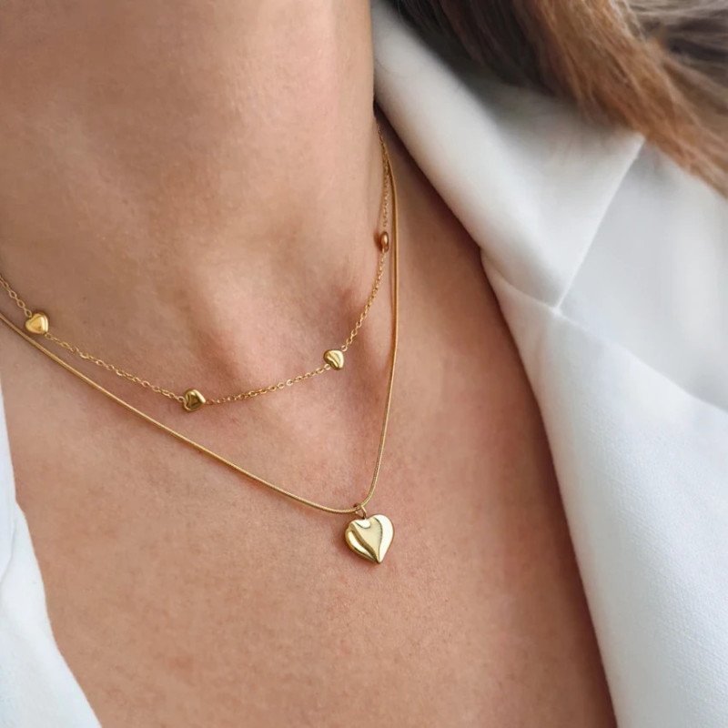 Collier en acier inoxydable "HEARTS" doubles cœurs