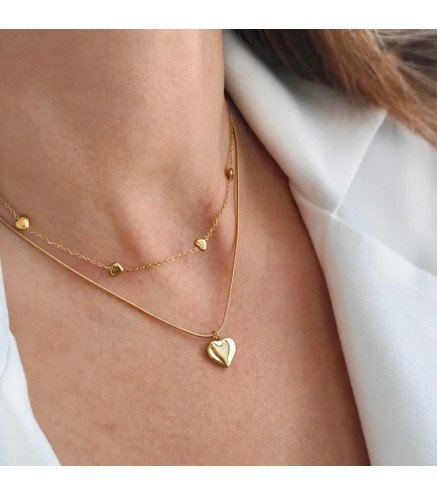 Collier en acier inoxydable "HEARTS" doubles cœurs