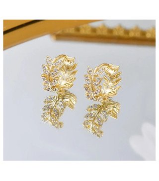 Stainless steel earrings hanging circles LEAF