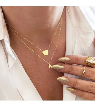 Double Necklace 'Letter A & Heart' Gold Plated with 14k Gold