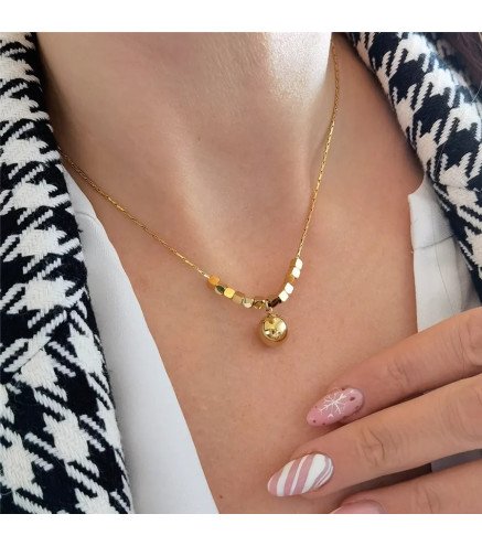 Halskette 'Lindo' mit Geometrischen Anhängern, Vergoldet mit 14k Gold