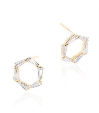Oorbellen 'Crystal Rhombus' met Kristallen, Verguld met 14-karaats Goud