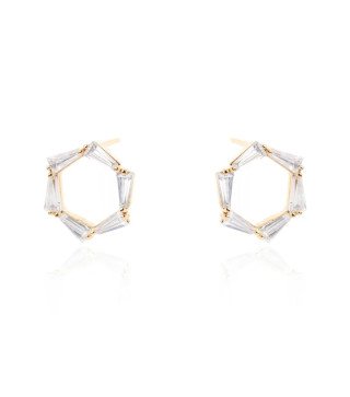 Ohrringe 'Crystal Rhombus' mit Kristallen, Vergoldet mit 14k Gold