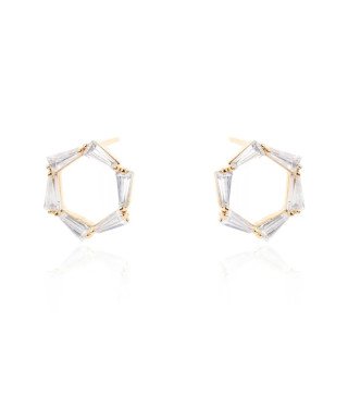 Oorbellen 'Crystal Rhombus' met Kristallen, Verguld met 14-karaats Goud
