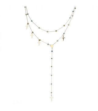 Collier en Acier Inoxydable Doré avec Doubles Croix