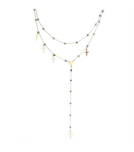 Gold Stainless Steel Necklace with Double Crosses