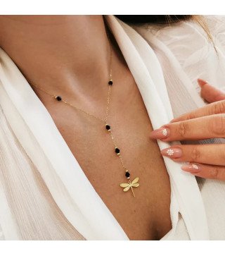 Collier en acier inoxydable "DRAGONFLY" or noir
