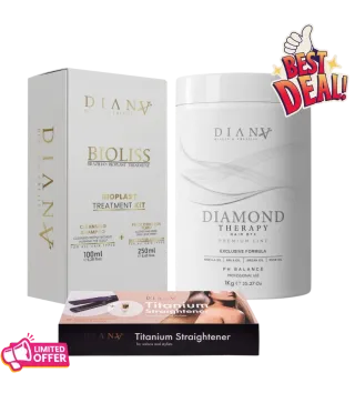 Professionele Set: Bioplastie 250 g + Reinigende Shampoo 100 ml + Diamond Haarbotox 1000 g + Thermische Stijltang