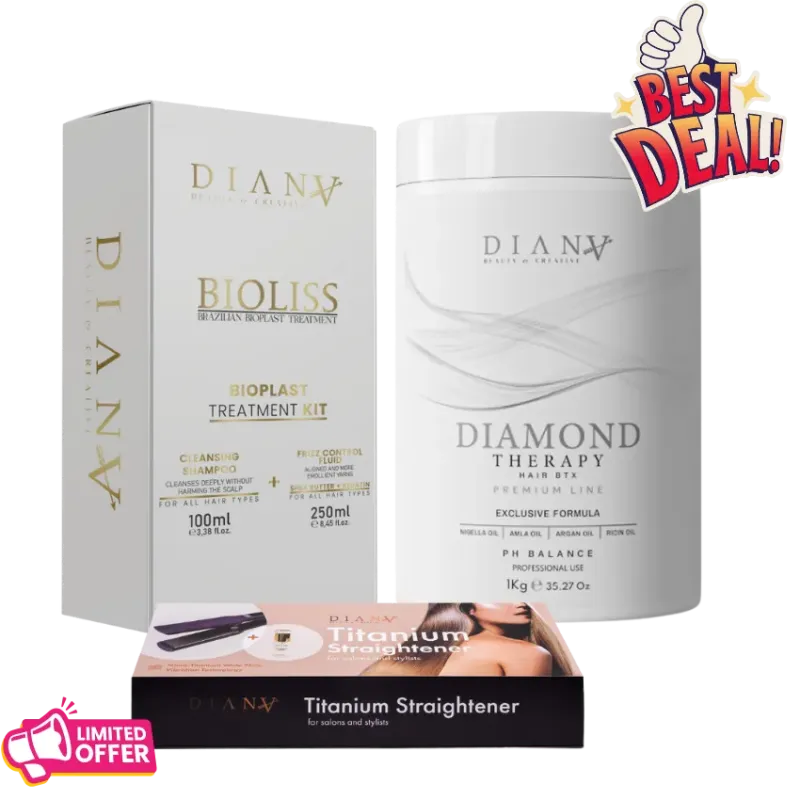 Professionele Set: Bioplastie 250 g + Reinigende Shampoo 100 ml + Diamond Haarbotox 1000 g + Thermische Stijltang Professionele Set: Bioplastie 250 g + Reinigende Shampoo 100 ml + Diamond Haarbotox 1000 g + Thermische Stijltang