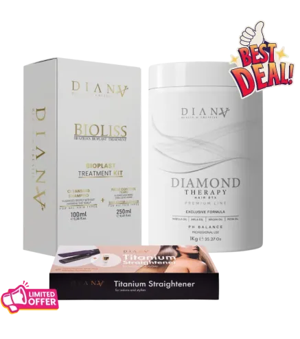 Professionele Set: Bioplastie 250 g + Reinigende Shampoo 100 ml + Diamond Haarbotox 1000 g + Thermische Stijltang