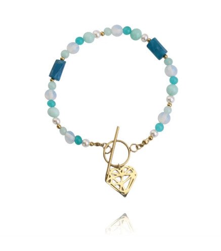 Bracelet 'Turquoise Heart' avec Pierres Turquoises, Plaqué Or 14k