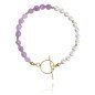 Armband 'Pearl & Violet' mit Perlen und Violetten Steinen, Vergoldet mit 14k Gold