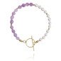Armband 'Pearl & Violet' met Parels en Paarse Stenen, Verguld met 14-karaats Goud Armband 'Pearl & Violet' met Parels en Paarse Stenen, Verguld met 14-karaats Goud