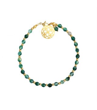 Bracelet 'Bottle' with Green Stones, Gold Plated with 14k Gold