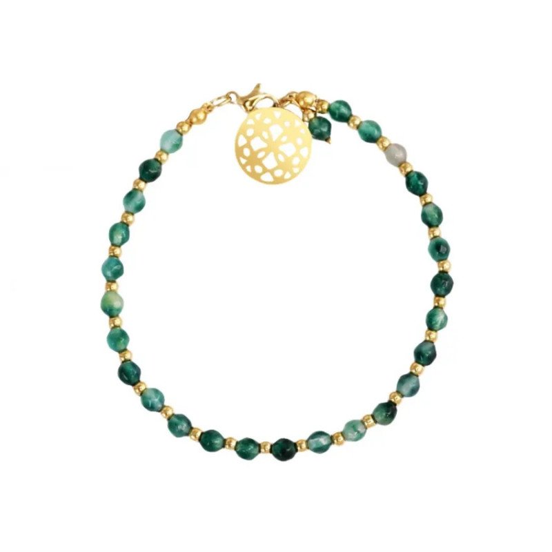 Bracelet 'Bottle' avec Pierres Vertes, Plaqué Or 14k Bracelet 'Bottle' avec Pierres Vertes, Plaqué Or 14k