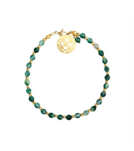 Bracelet 'Bottle' with Green Stones, Gold Plated with 14k Gold