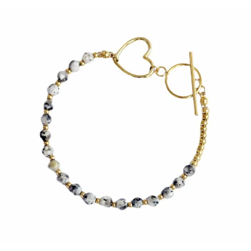 Bracelet 'Heart' with Stones and Gold Beads, Gold Plated with 14k Gold