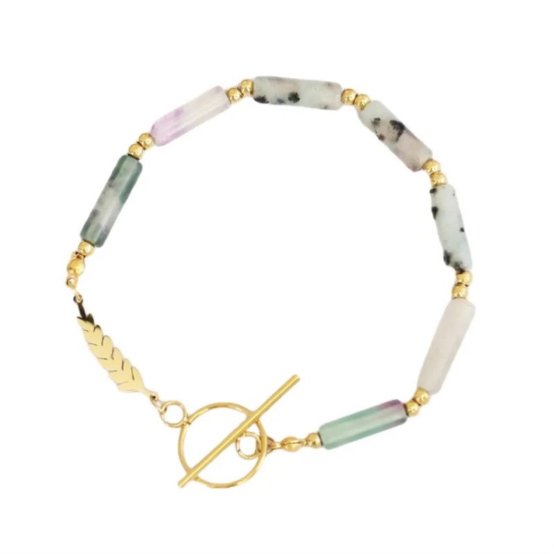 Bracelet 'Veer' avec Pierres Ovales, Plaqué Or 14k