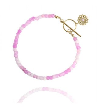 Bracelet 'Rosette' avec Pierres Roses, Plaqué Or 14k